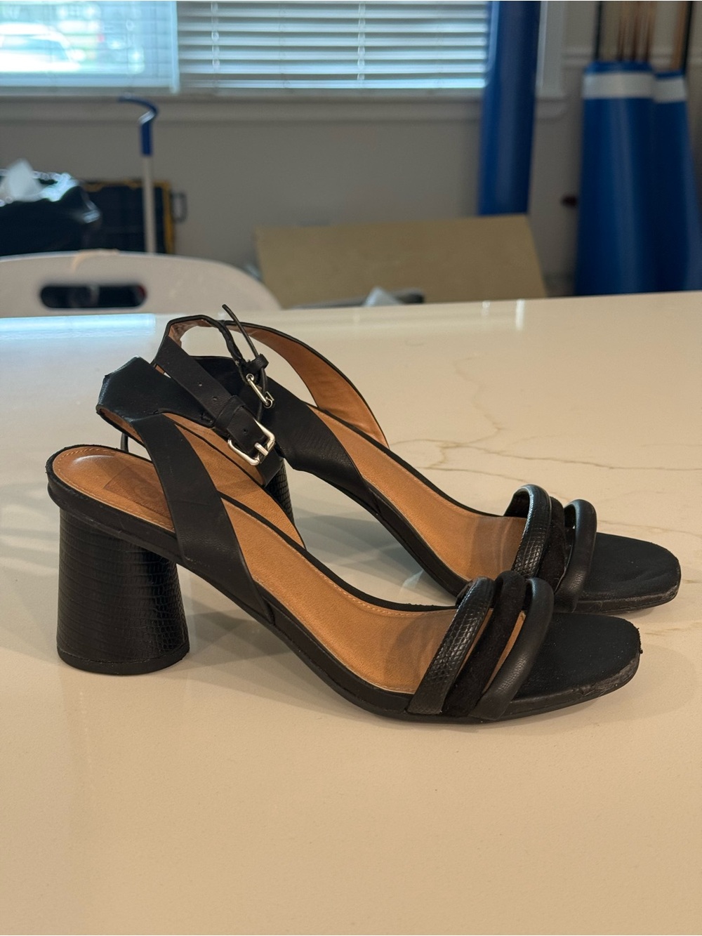 DV by Dolce Vita Black Leather Block Heel Slingback Sandals